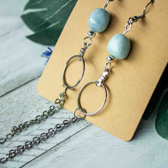 Aquamarine Silver Chain Dangle Earrings - Picture 5 of 15